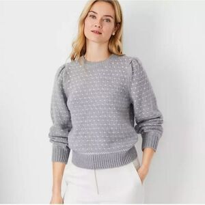 Ann Taylor Birds Eye Heart Gray Puff Sleeve Sweater - Small